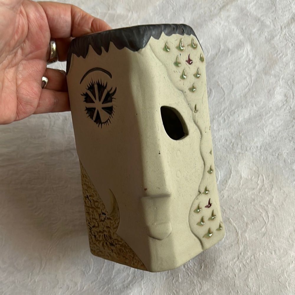 Abstract Face Art Sculpture Pottery Eye Vase